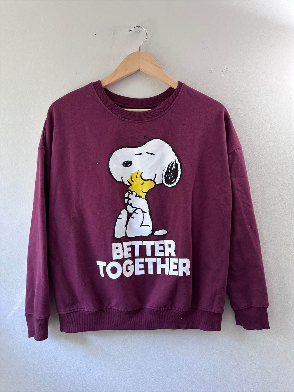 Peanuts Snoopy Woodstock Better Together Maroon Crewneck Sweatshirt Fleece Sz M